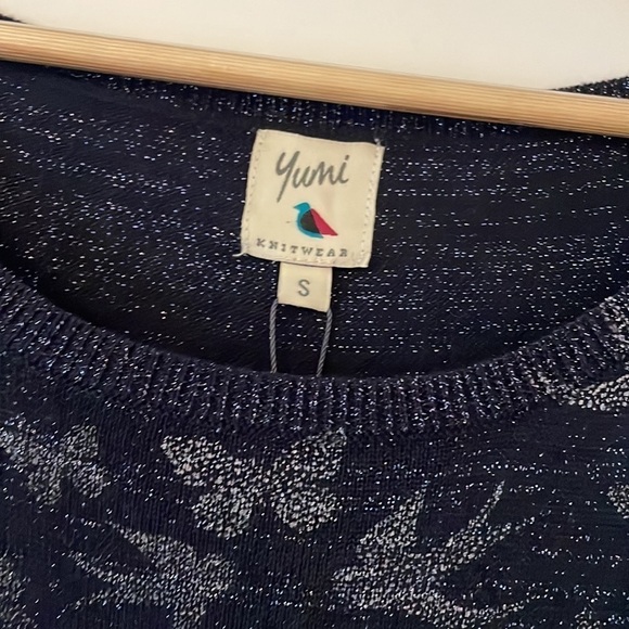 Yumi Long tunic metallic knitbutterfly and birds print long line oversized top - Picture 5 of 7